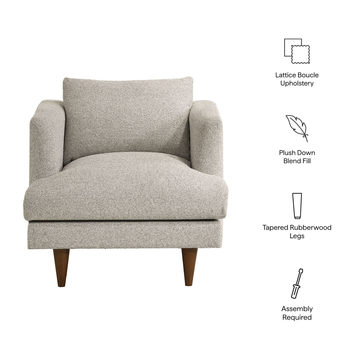 Zoya Down Filled Overstuffed Boucle Armchair - Fog
