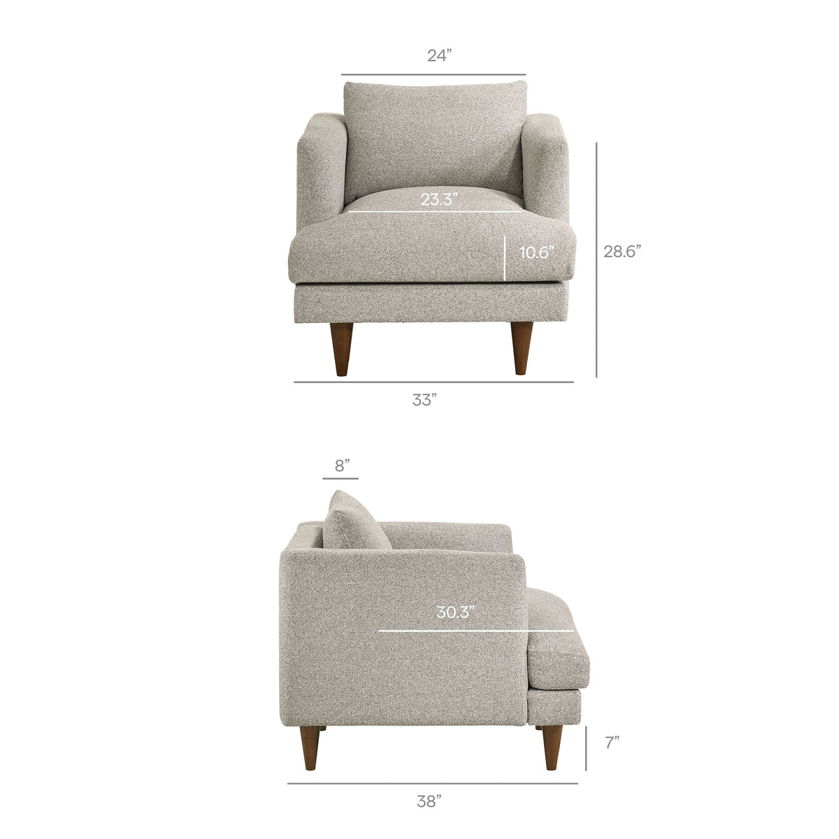Zoya Down Filled Overstuffed Boucle Armchair - Fog