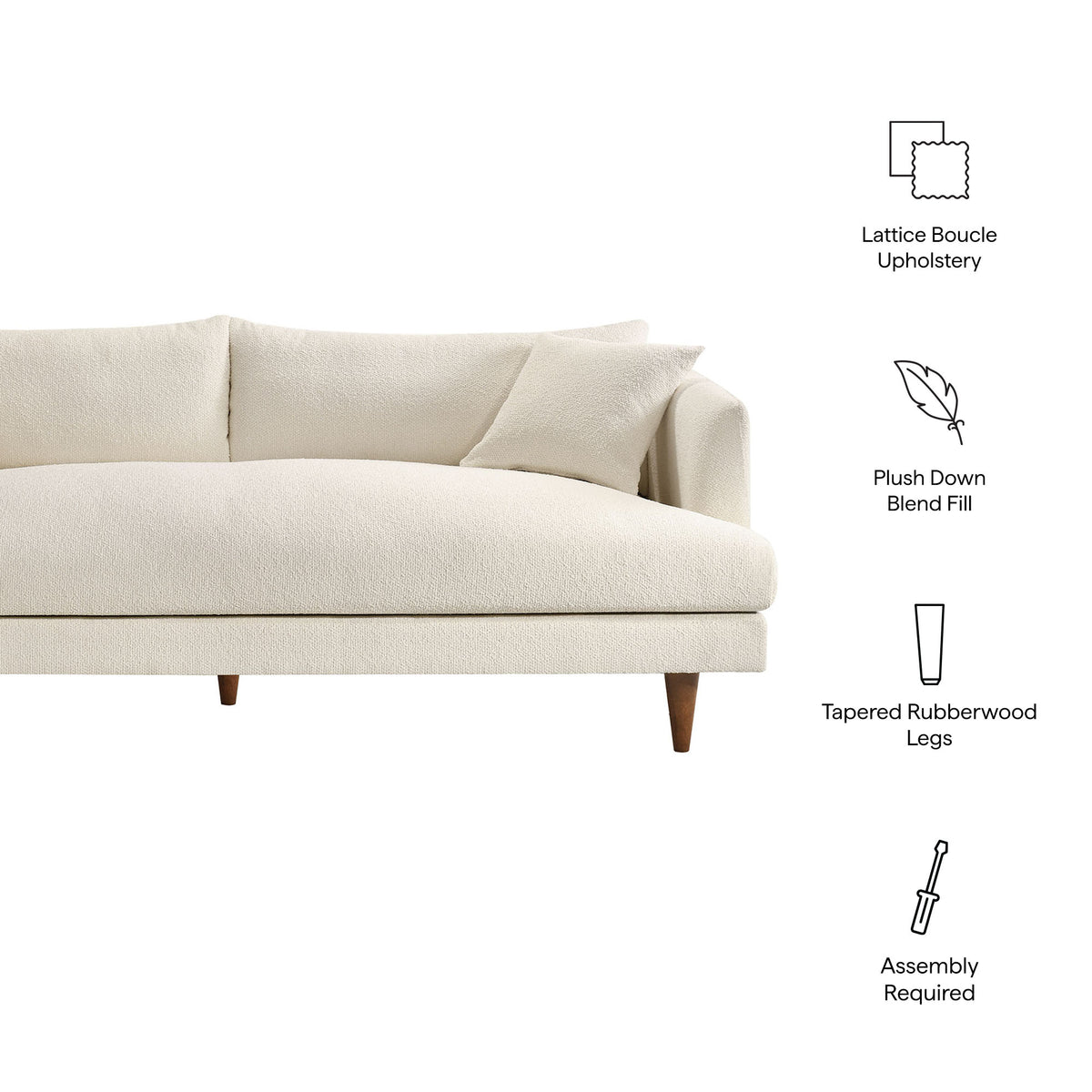 Zoya Down Filled Overstuffed Boucle Sofa - Cream