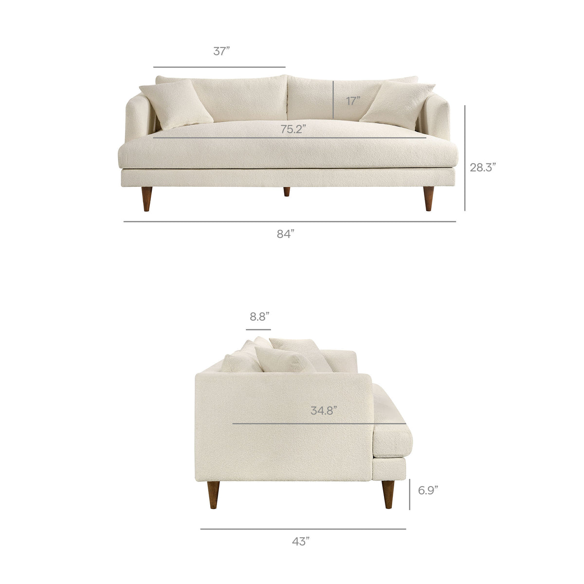 Zoya Down Filled Overstuffed Boucle Sofa - Cream
