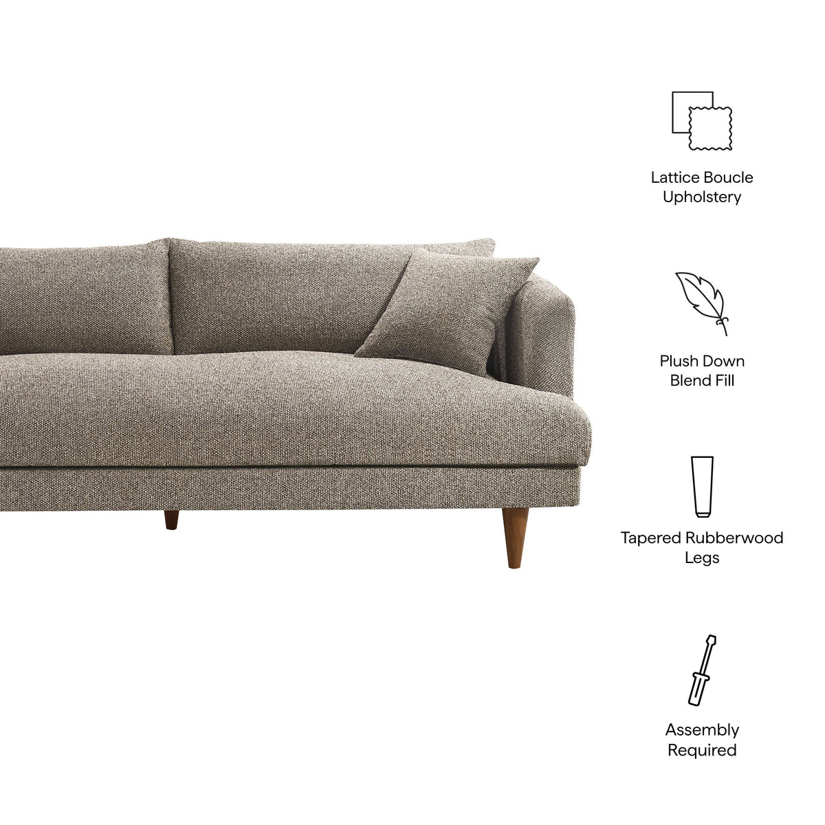 Zoya Down Filled Overstuffed Boucle Sofa - Earth