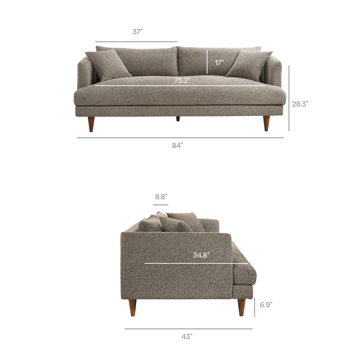 Zoya Down Filled Overstuffed Boucle Sofa - Earth