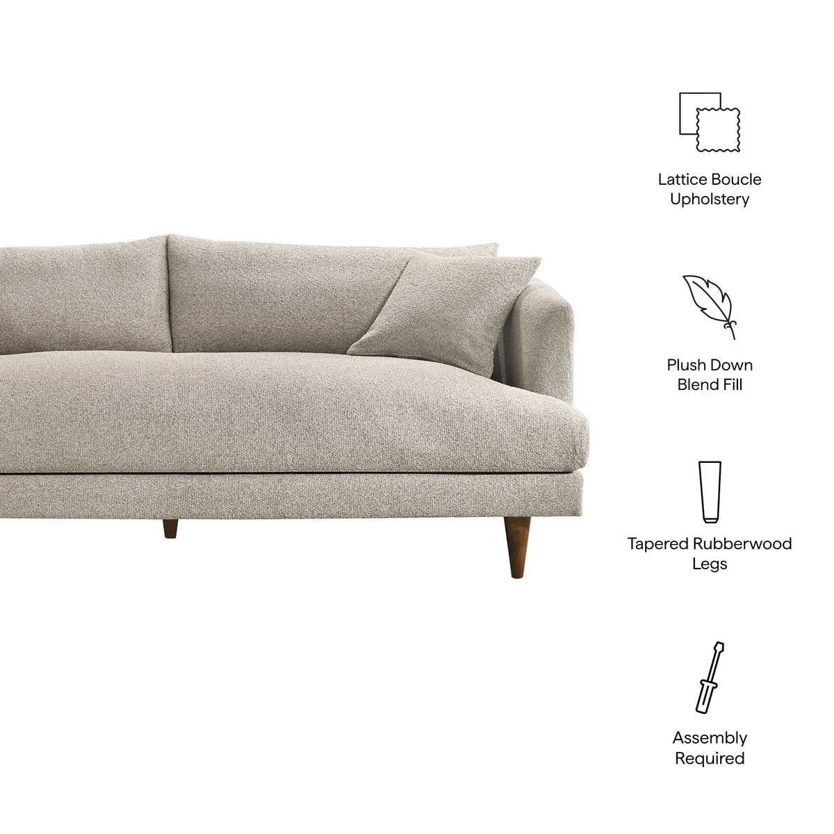 Zoya Down Filled Overstuffed Boucle Sofa - Fog