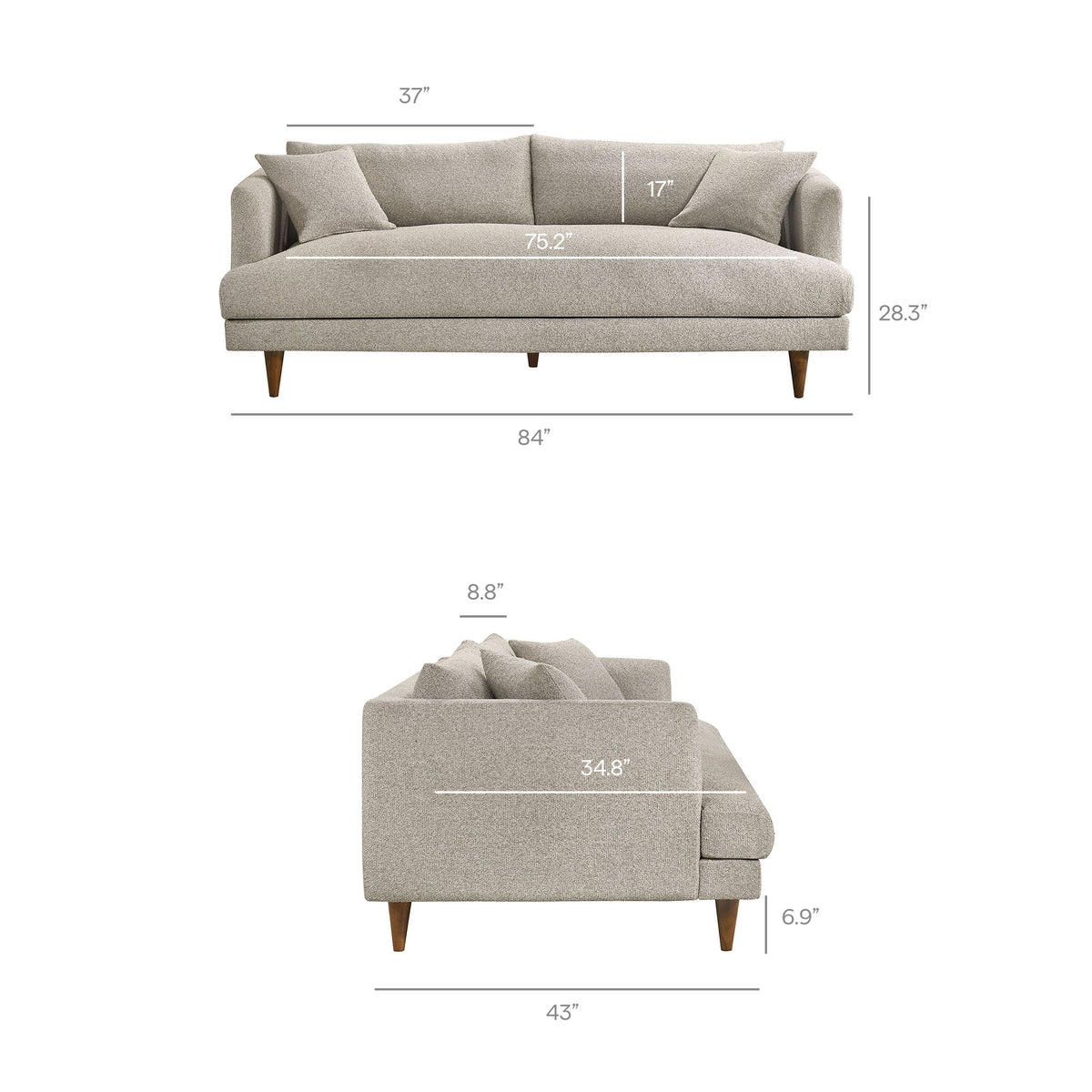 Zoya Down Filled Overstuffed Boucle Sofa - Fog