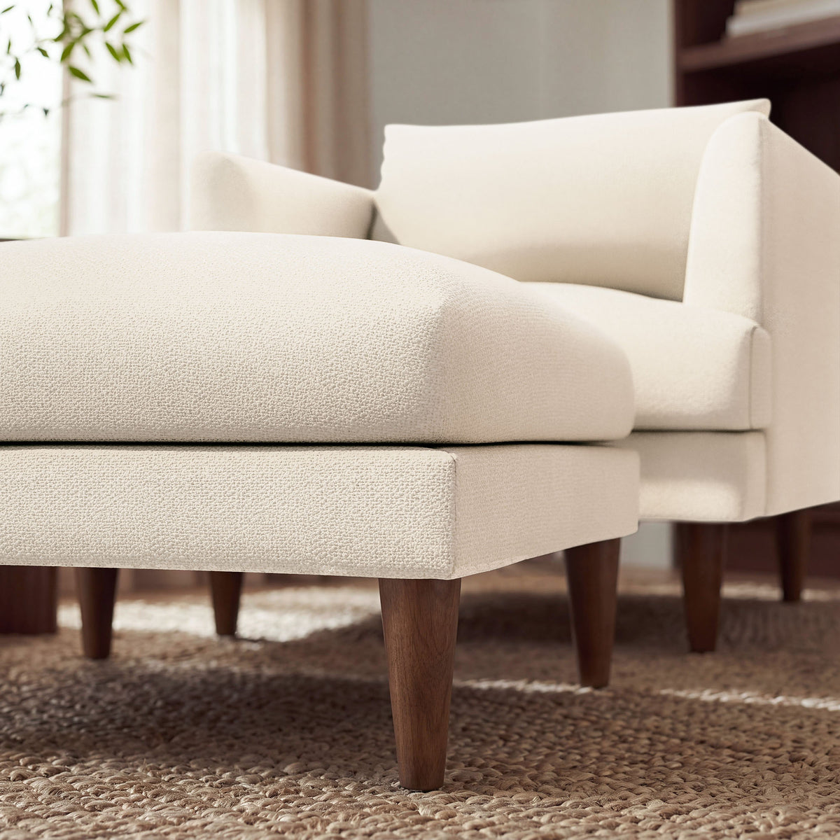 Zoya Down Filled Overstuffed Boucle Ottoman - Cream