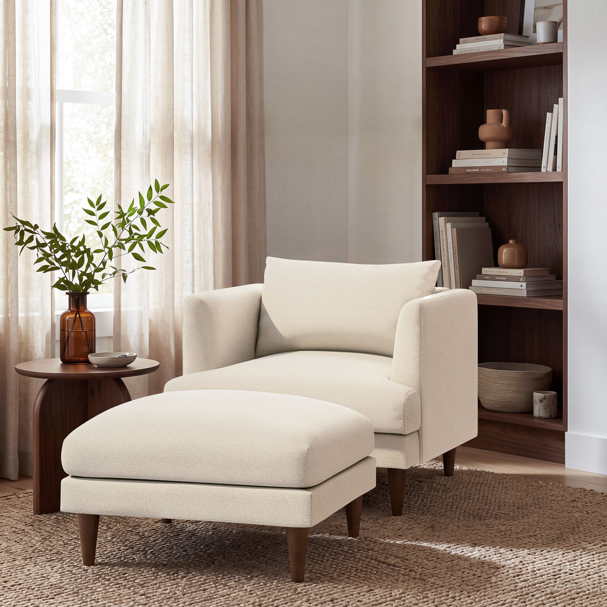 Zoya Down Filled Overstuffed Boucle Ottoman - Cream