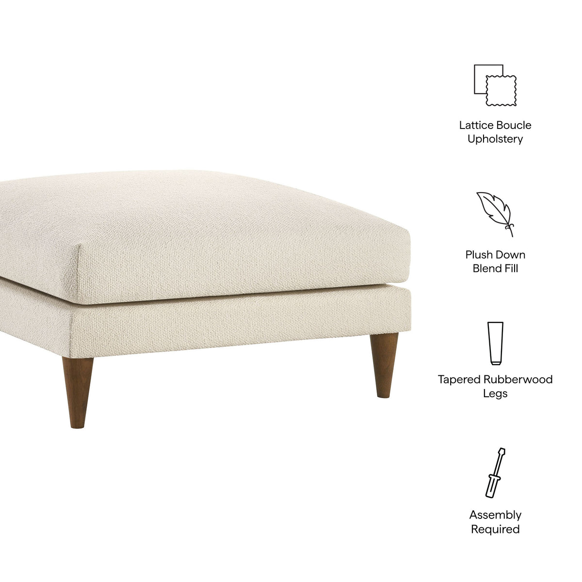 Zoya Down Filled Overstuffed Boucle Ottoman - Cream