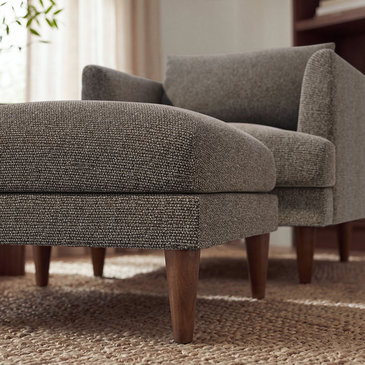 Zoya Down Filled Overstuffed Boucle Ottoman - Earth