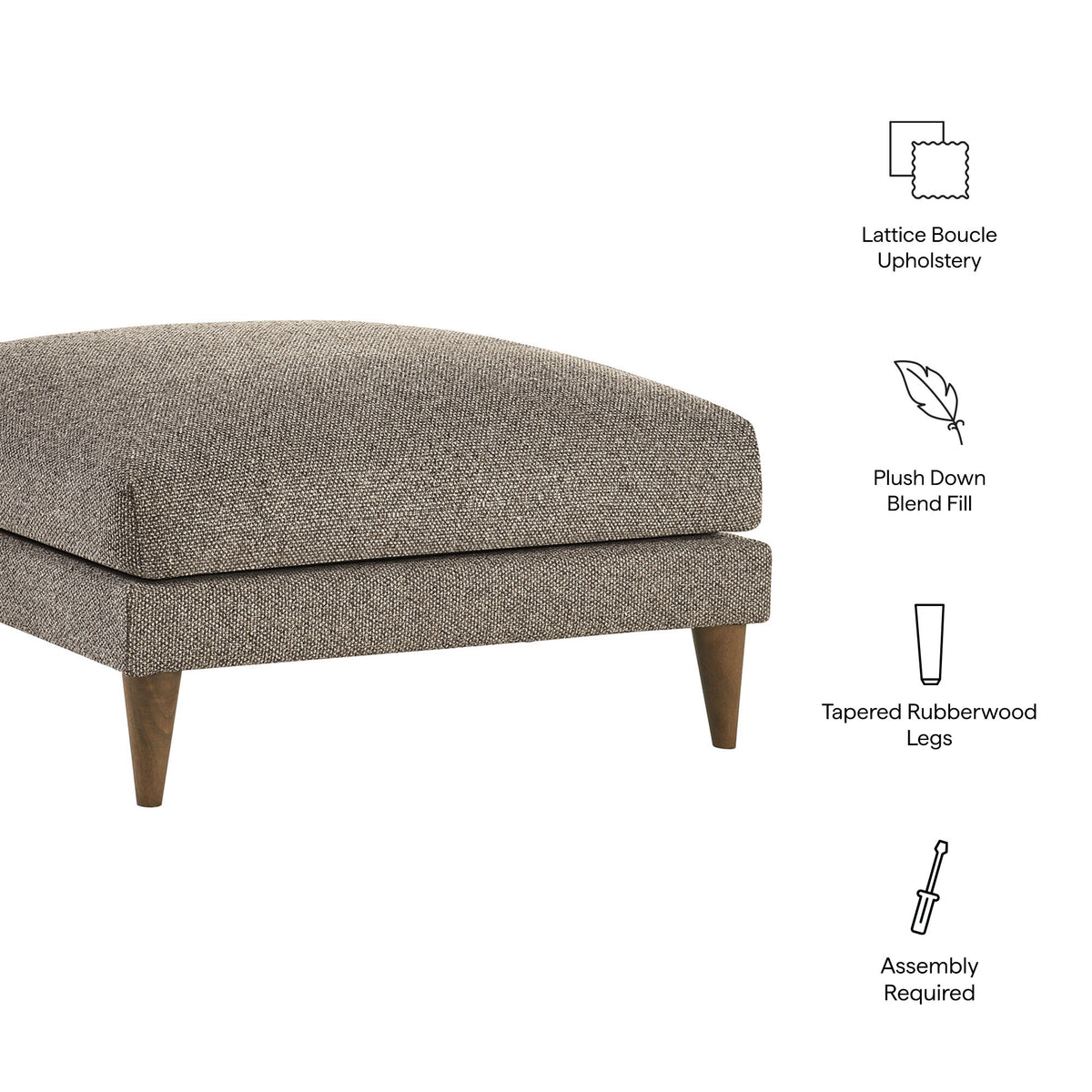 Zoya Down Filled Overstuffed Boucle Ottoman - Earth