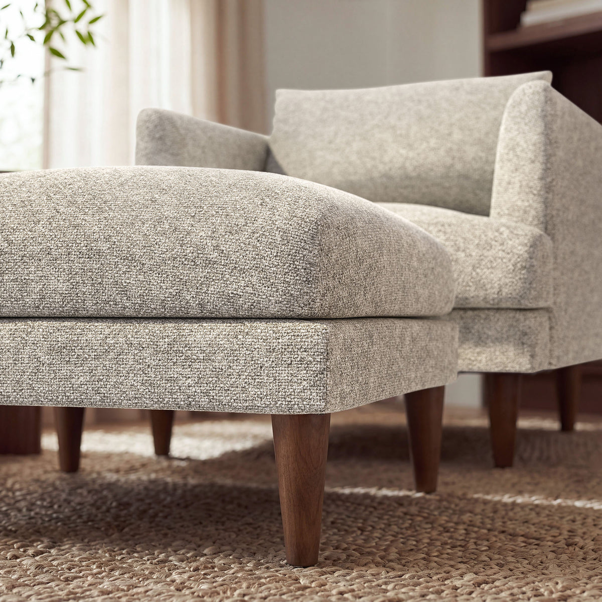 Zoya Down Filled Overstuffed Boucle Ottoman - Fog