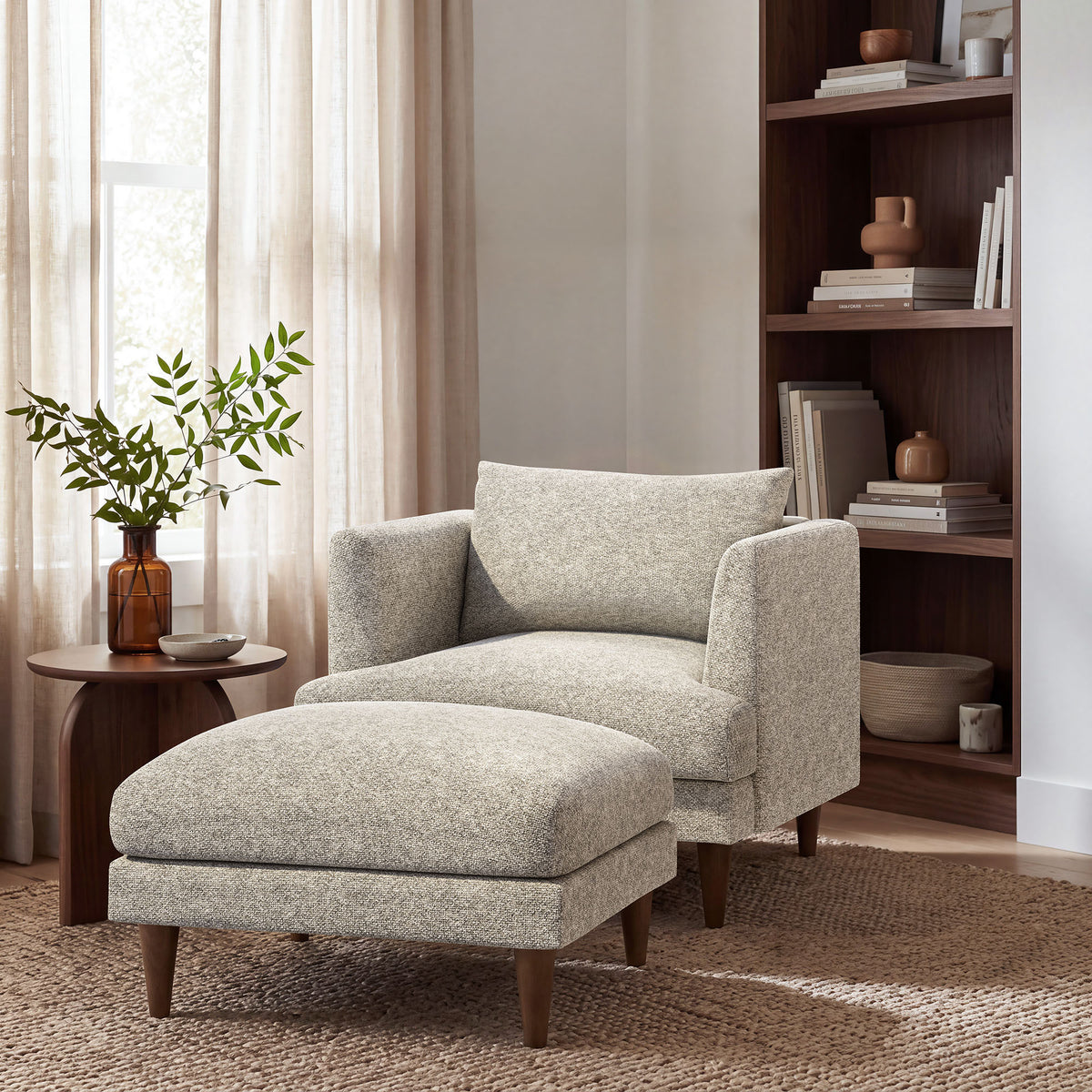 Zoya Down Filled Overstuffed Boucle Ottoman - Fog