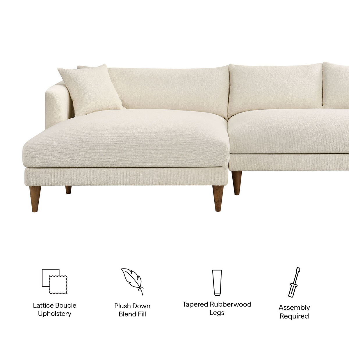 Zoya Left-Facing Down Filled Overstuffed Boucle Sectional Sofa - Cream