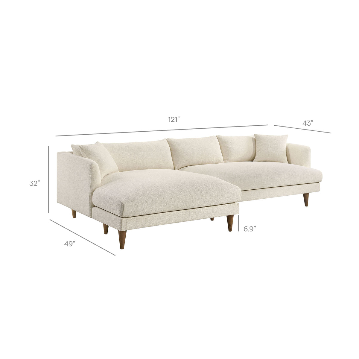 Zoya Left-Facing Down Filled Overstuffed Boucle Sectional Sofa - Cream