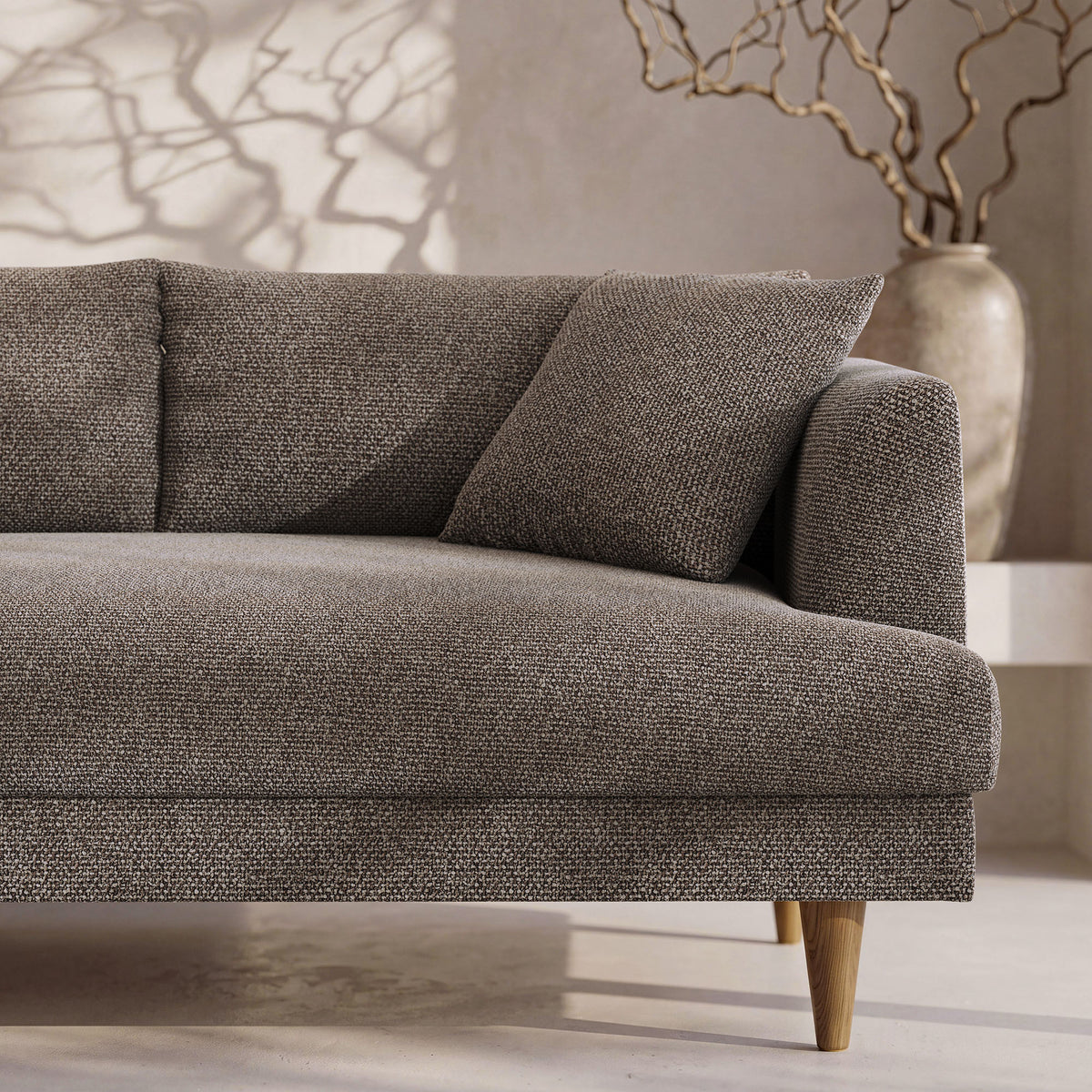 Zoya Left-Facing Down Filled Overstuffed Boucle Sectional Sofa - Earth