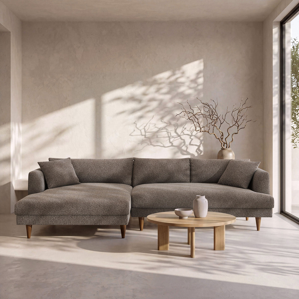 Zoya Left-Facing Down Filled Overstuffed Boucle Sectional Sofa - Earth