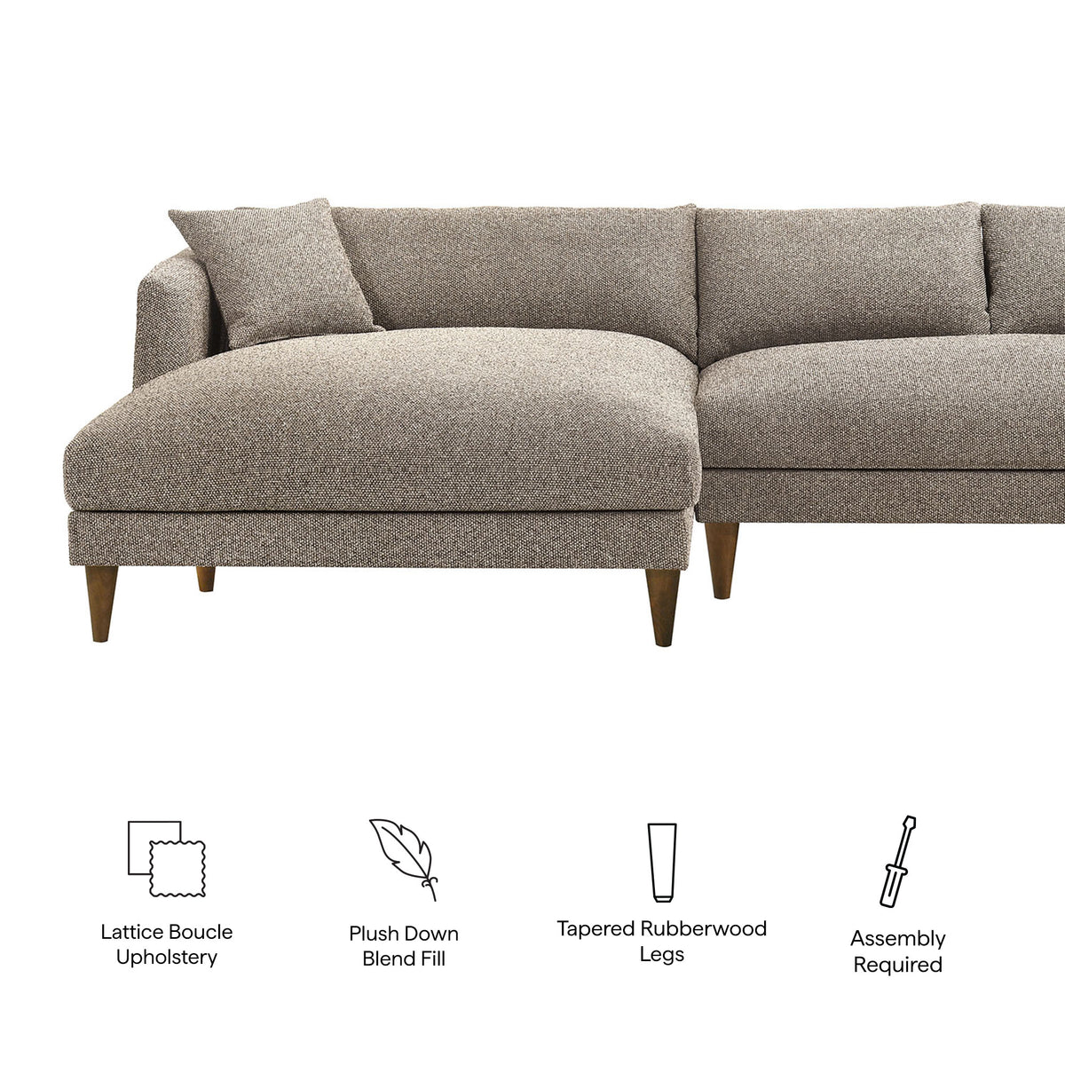 Zoya Left-Facing Down Filled Overstuffed Boucle Sectional Sofa - Earth