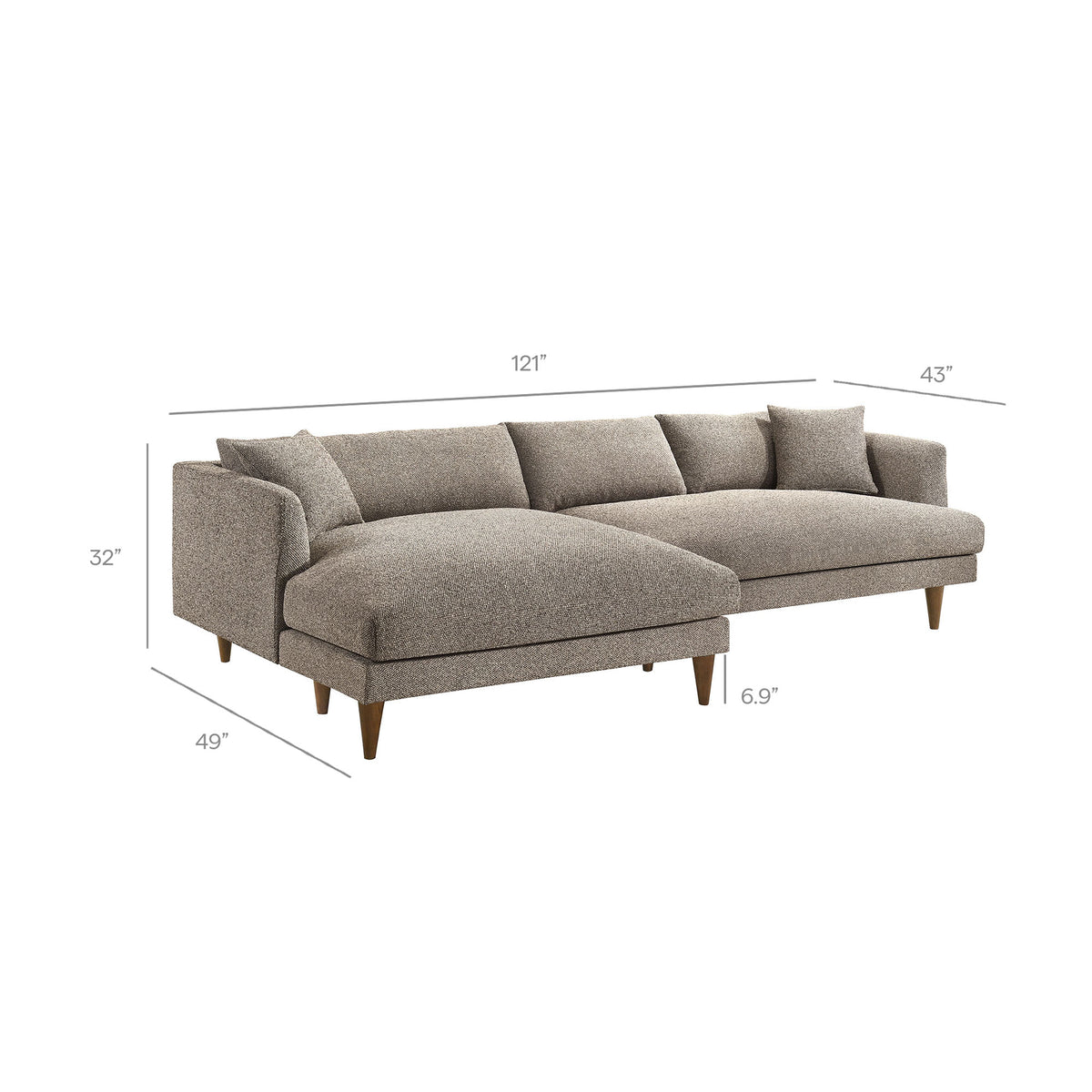 Zoya Left-Facing Down Filled Overstuffed Boucle Sectional Sofa - Earth