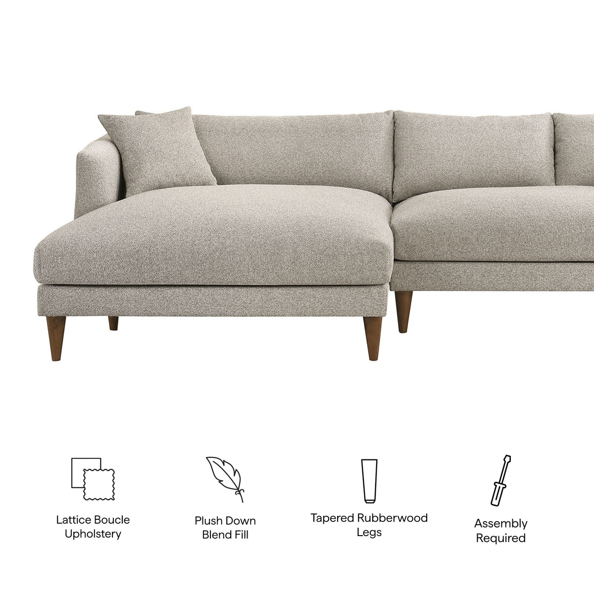 Zoya Left-Facing Down Filled Overstuffed Boucle Sectional Sofa - Fog