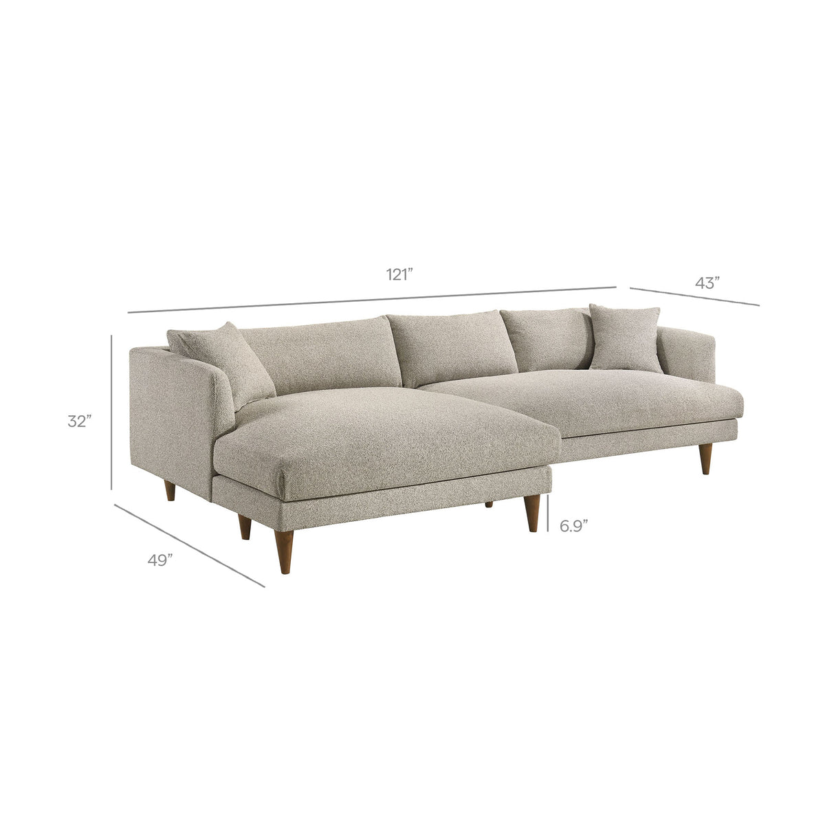 Zoya Left-Facing Down Filled Overstuffed Boucle Sectional Sofa - Fog