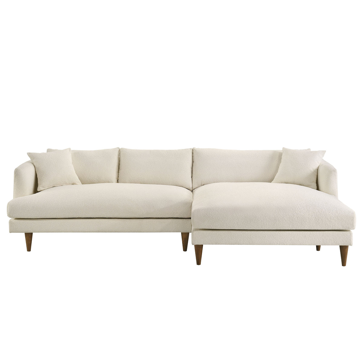 Zoya Right-Facing Down Filled Overstuffed Boucle Sectional Sofa - Cream