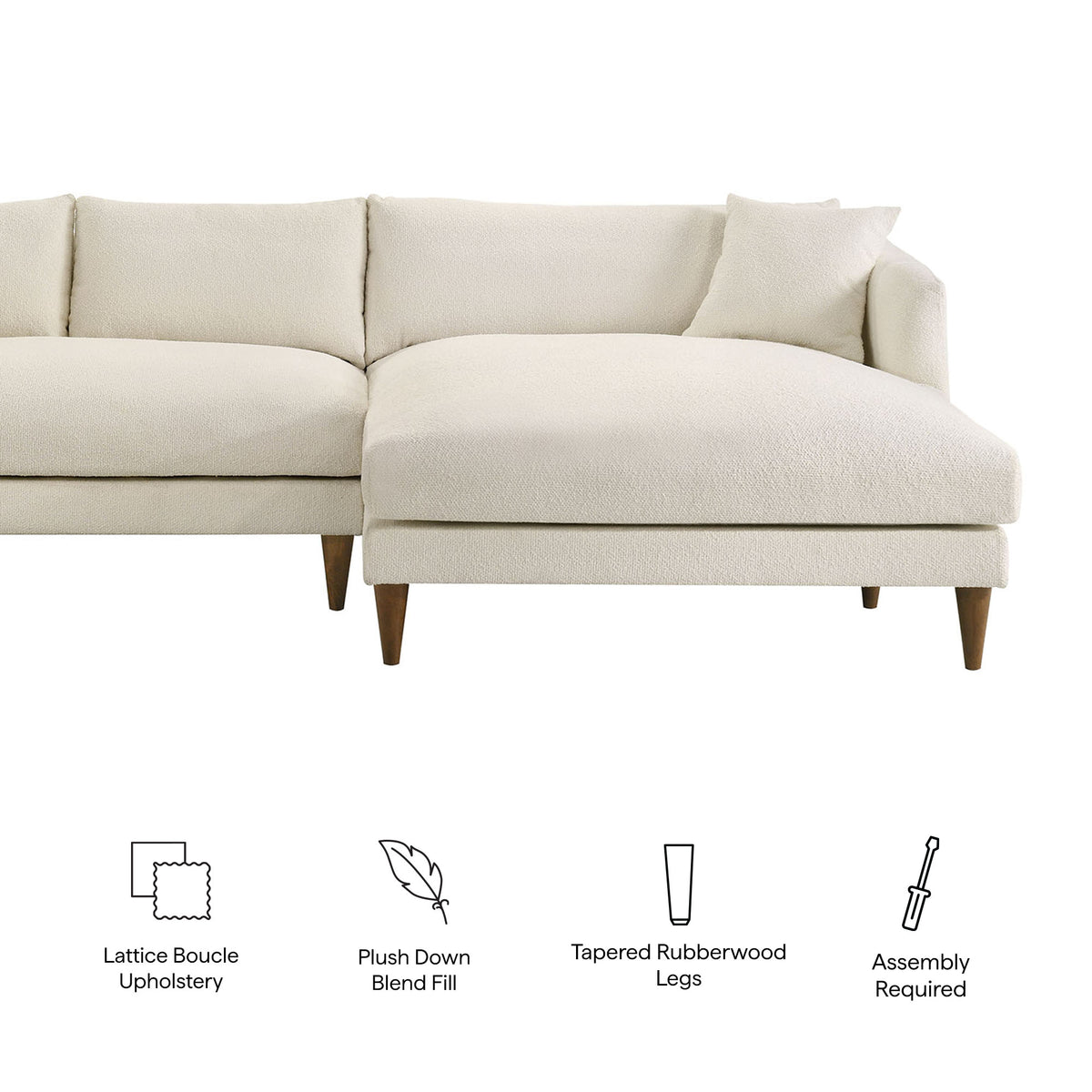 Zoya Right-Facing Down Filled Overstuffed Boucle Sectional Sofa - Cream