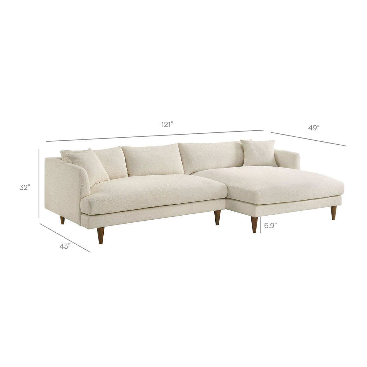 Zoya Right-Facing Down Filled Overstuffed Boucle Sectional Sofa - Cream