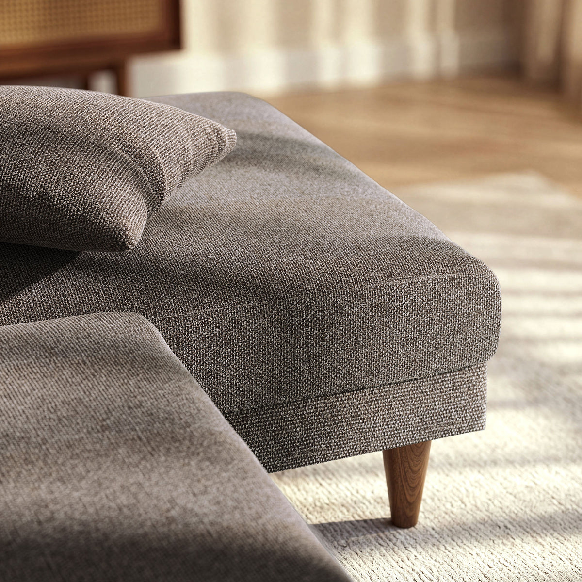 Zoya Right-Facing Down Filled Overstuffed Boucle Sectional Sofa - Earth