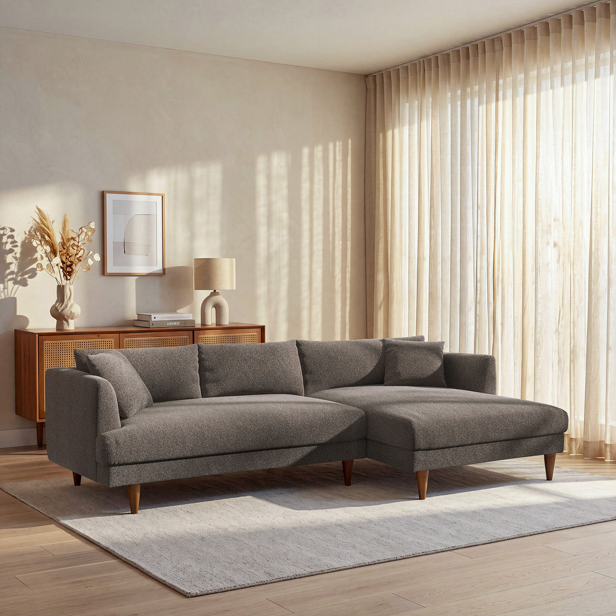 Zoya Right-Facing Down Filled Overstuffed Boucle Sectional Sofa - Earth