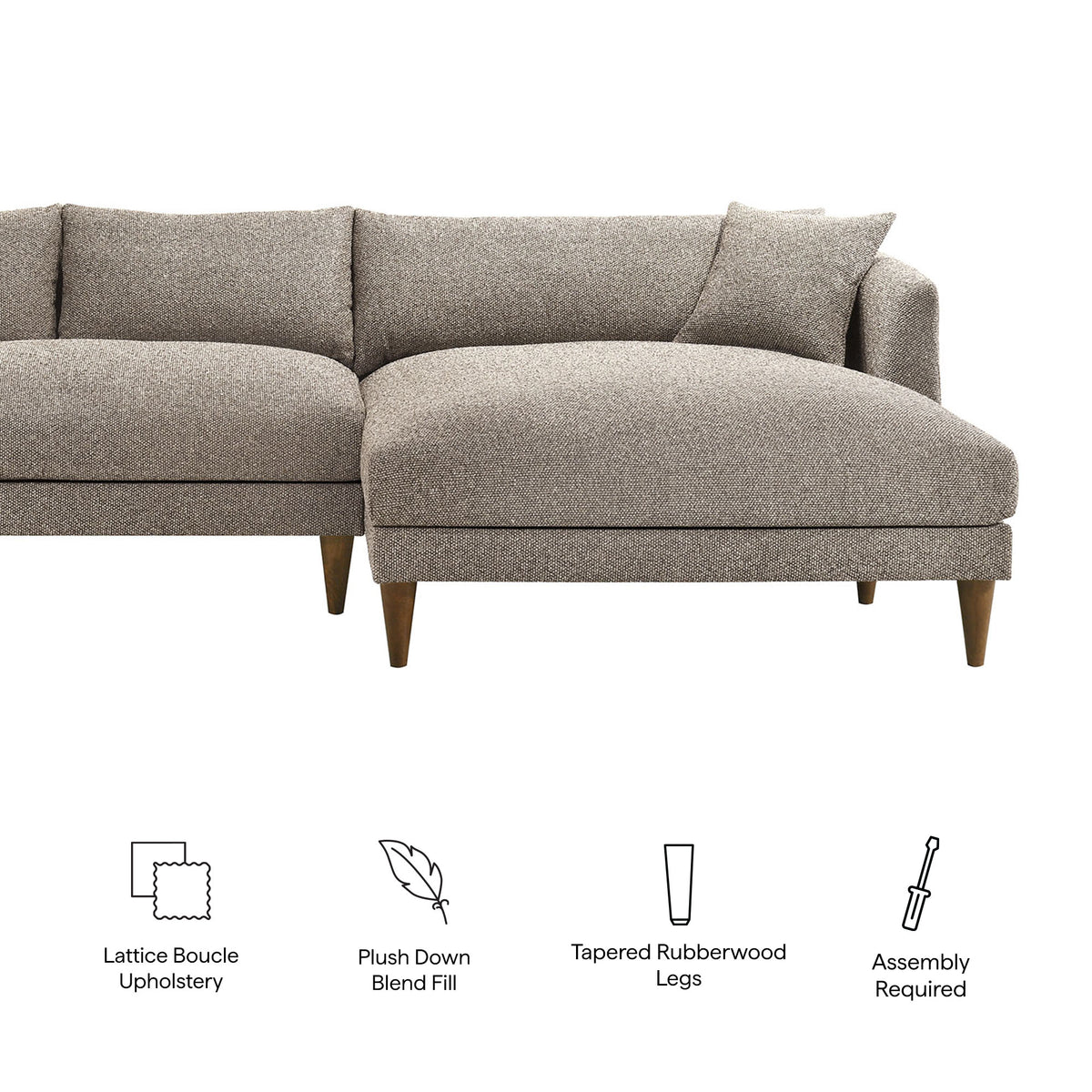 Zoya Right-Facing Down Filled Overstuffed Boucle Sectional Sofa - Earth