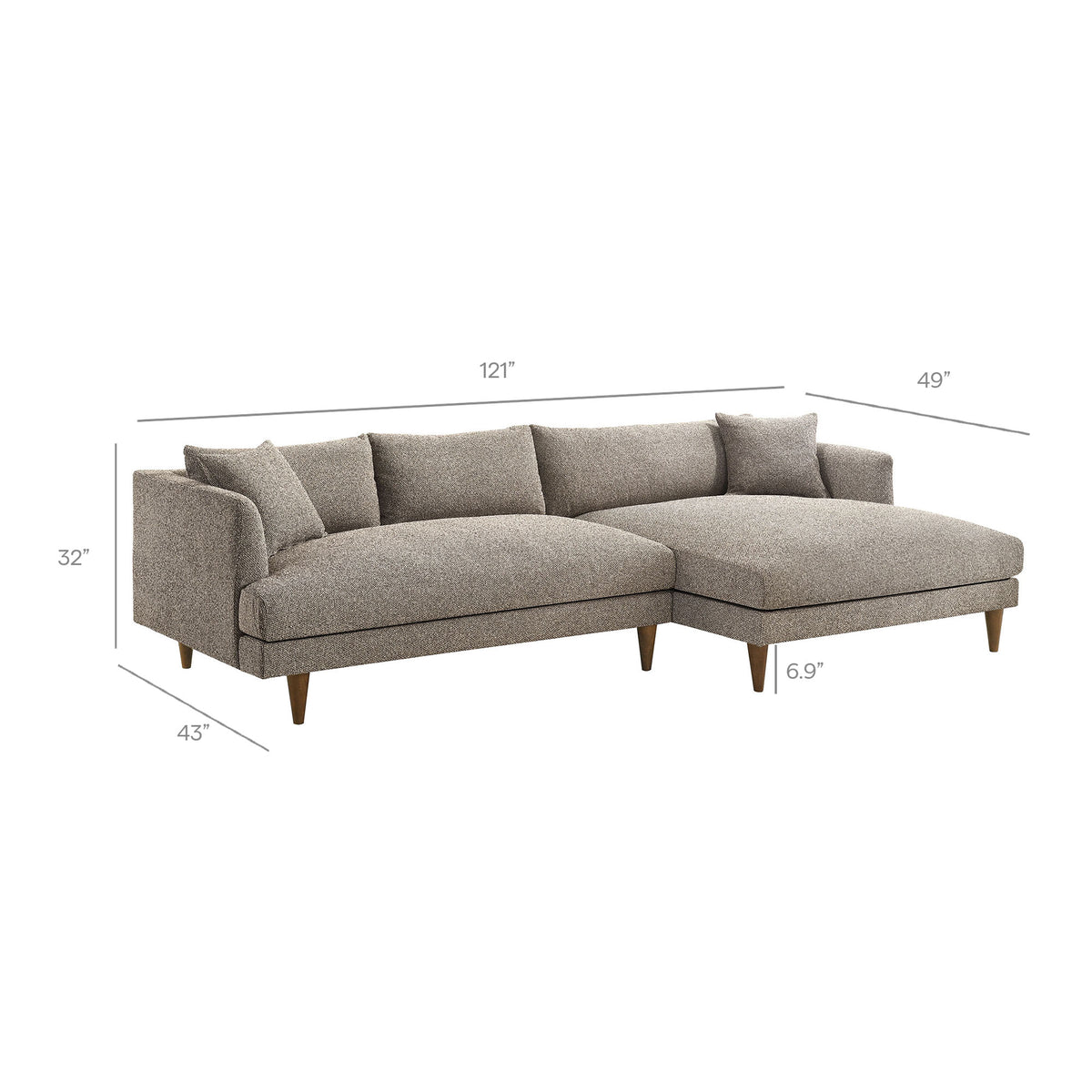 Zoya Right-Facing Down Filled Overstuffed Boucle Sectional Sofa - Earth