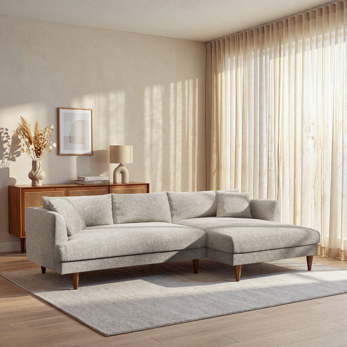 Zoya Right-Facing Down Filled Overstuffed Boucle Sectional Sofa - Fog