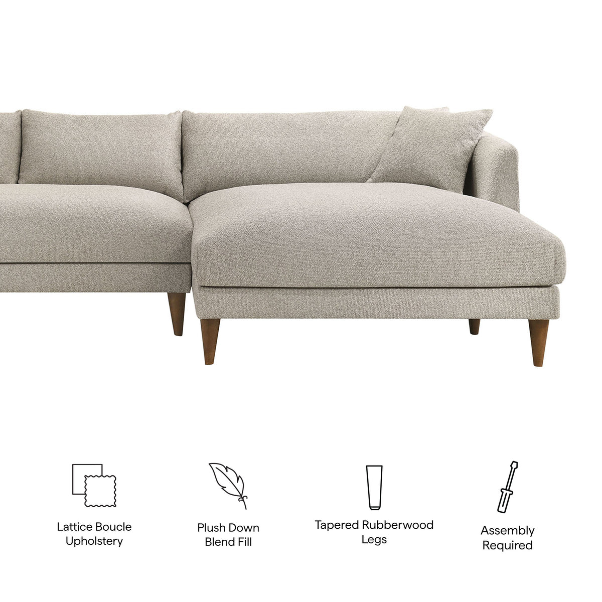 Zoya Right-Facing Down Filled Overstuffed Boucle Sectional Sofa - Fog