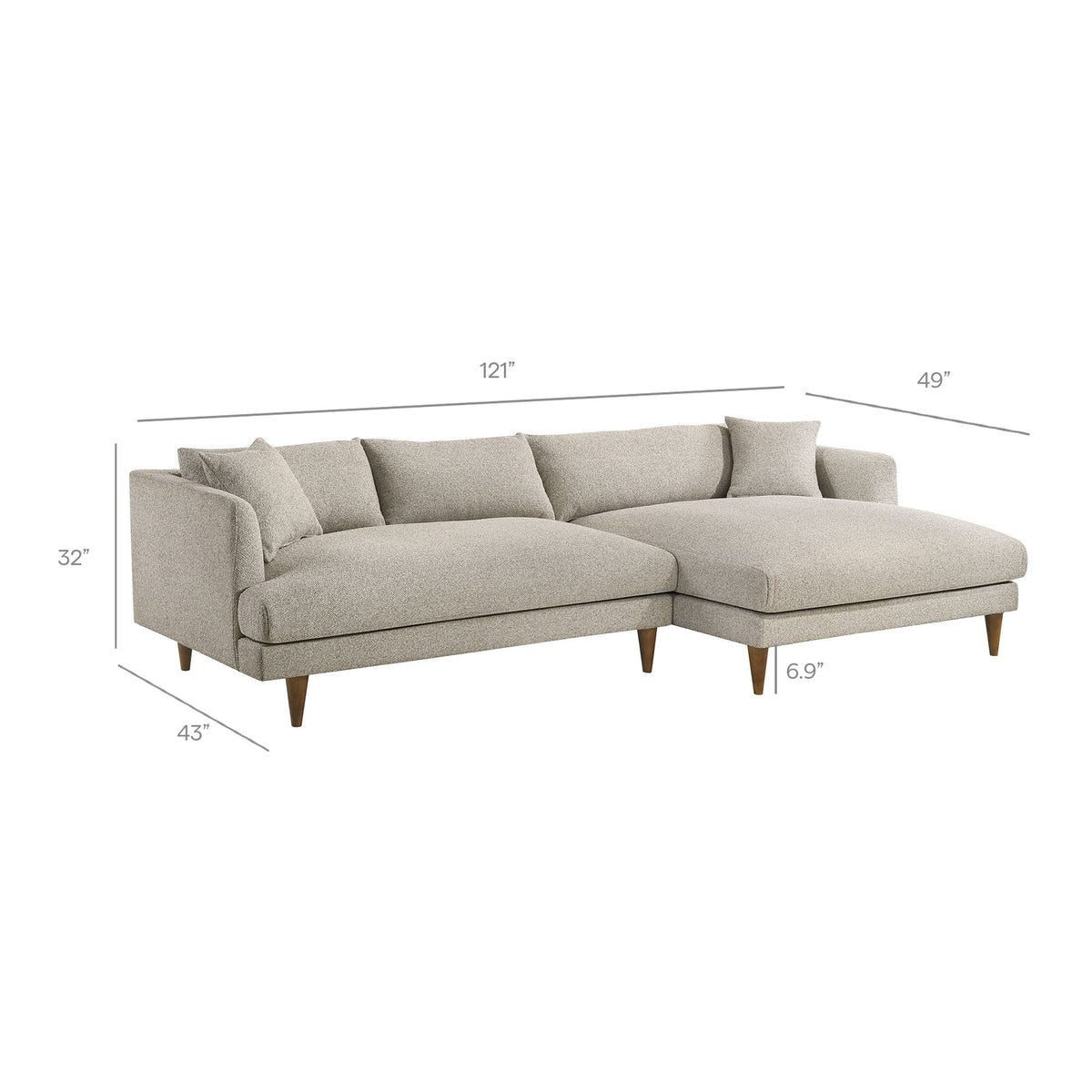 Zoya Right-Facing Down Filled Overstuffed Boucle Sectional Sofa - Fog