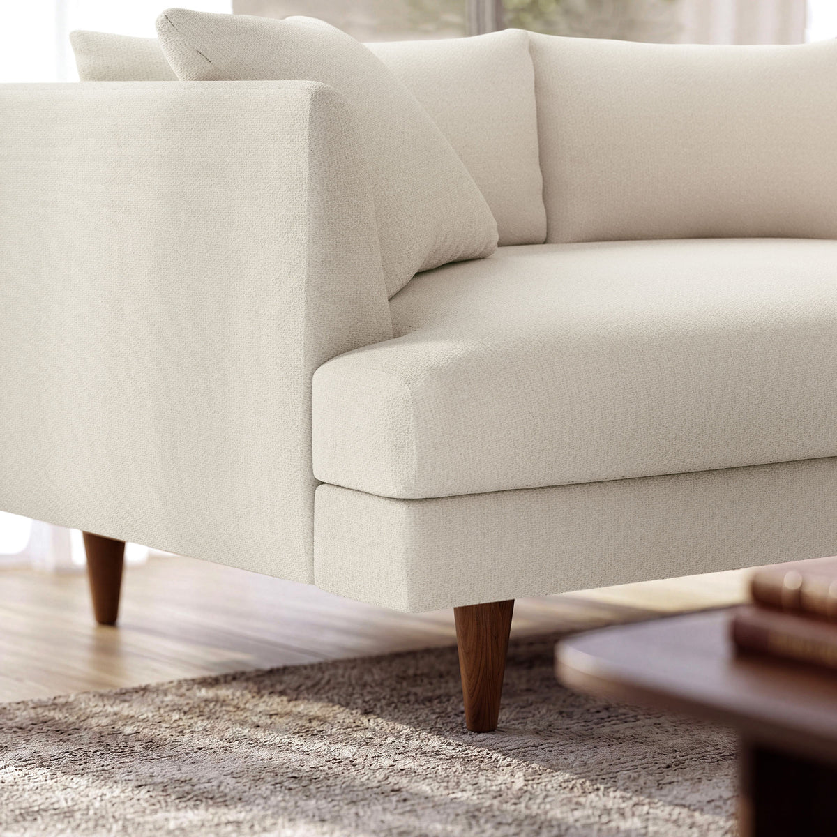 Zoya 3 Piece Down Filled Overstuffed Boucle Sectional Sofa - Cream