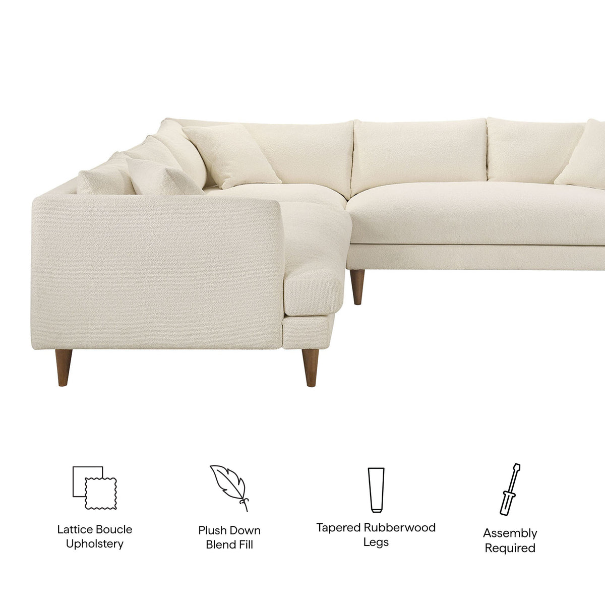 Zoya 3 Piece Down Filled Overstuffed Boucle Sectional Sofa - Cream