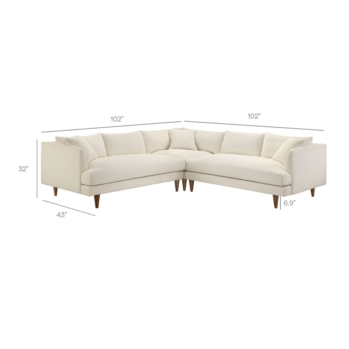 Zoya 3 Piece Down Filled Overstuffed Boucle Sectional Sofa - Cream