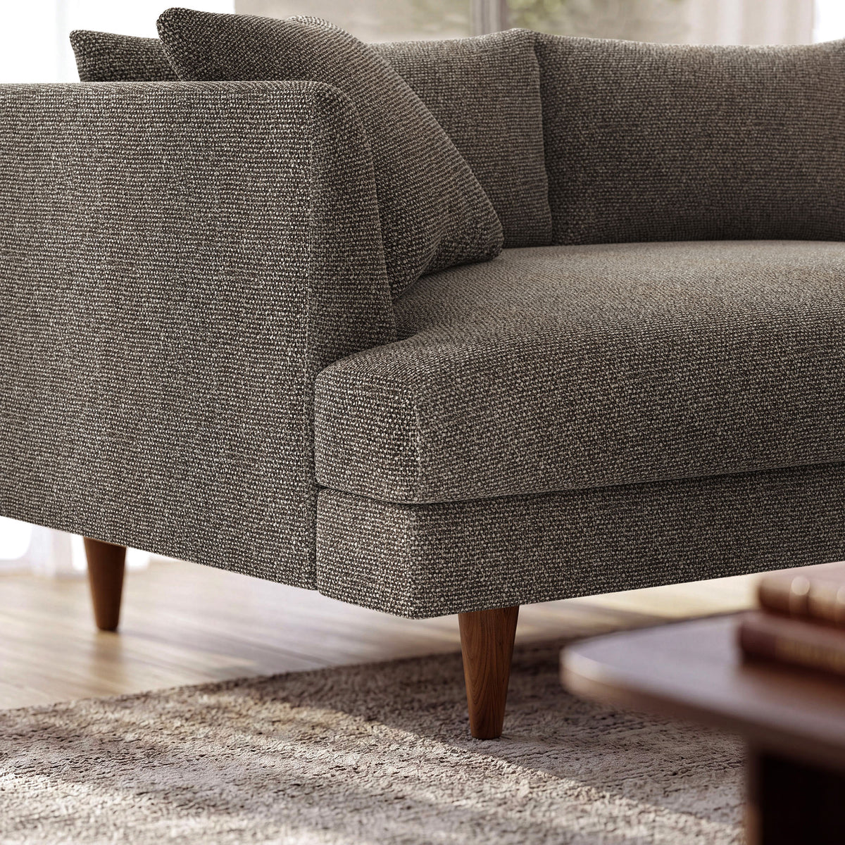 Zoya 3 Piece Down Filled Overstuffed Boucle Sectional Sofa - Earth