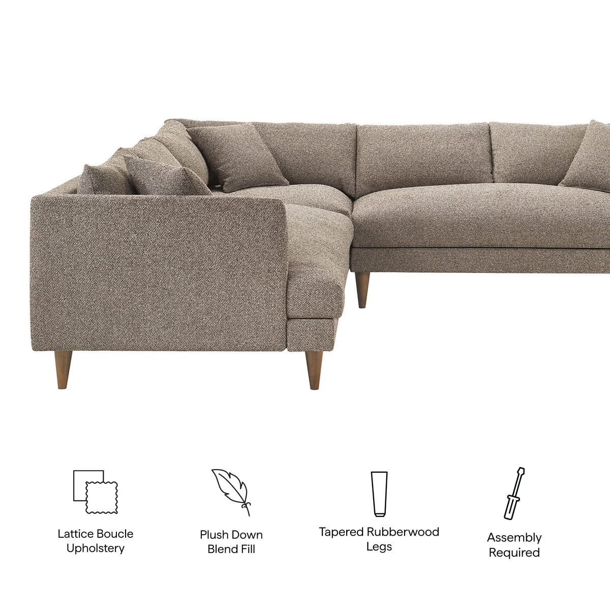 Zoya 3 Piece Down Filled Overstuffed Boucle Sectional Sofa - Earth