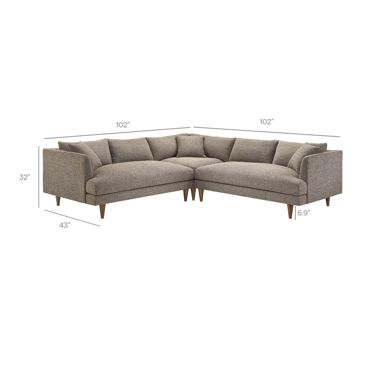 Zoya 3 Piece Down Filled Overstuffed Boucle Sectional Sofa - Earth