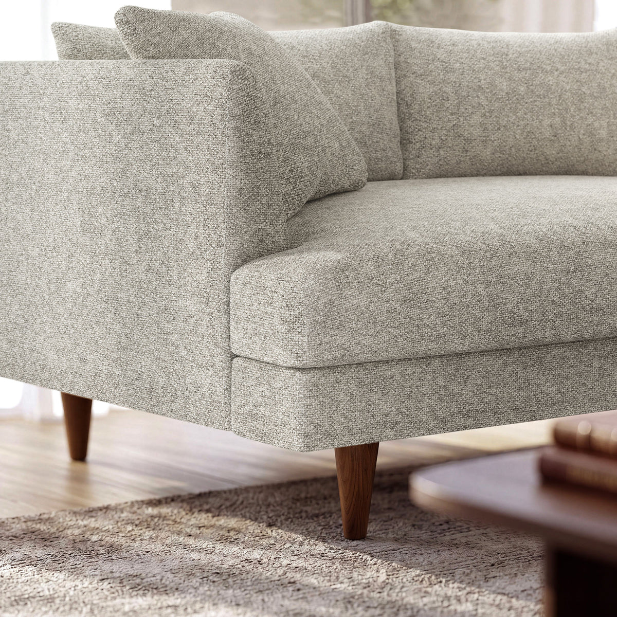 Zoya 3 Piece Down Filled Overstuffed Boucle Sectional Sofa - Fog