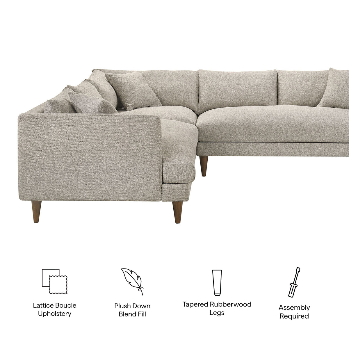 Zoya 3 Piece Down Filled Overstuffed Boucle Sectional Sofa - Fog