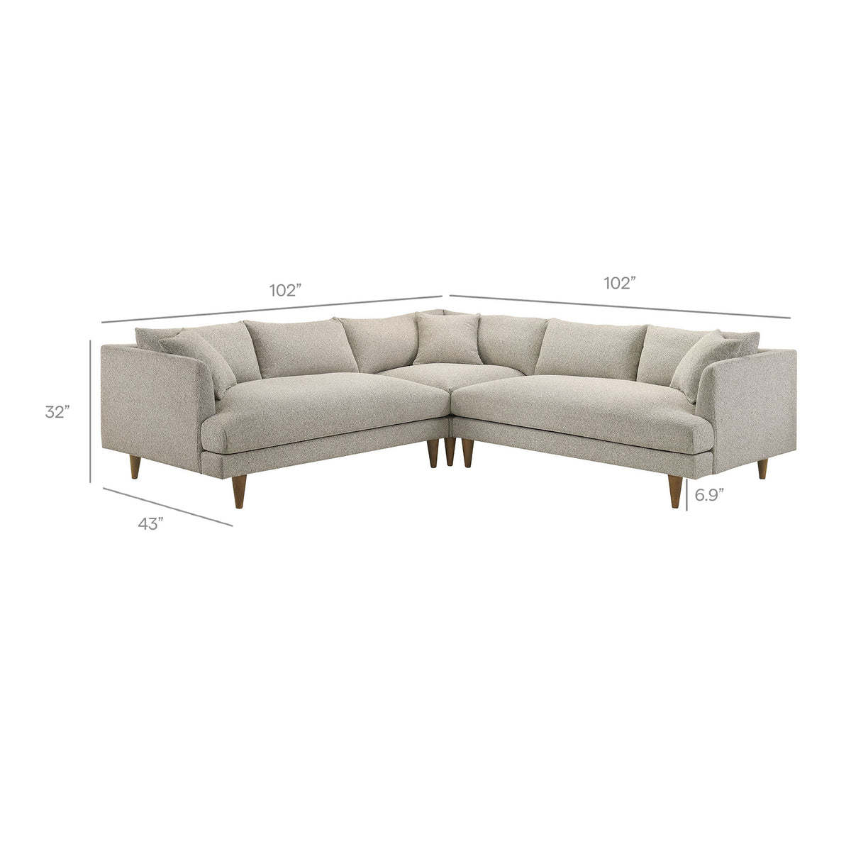 Zoya 3 Piece Down Filled Overstuffed Boucle Sectional Sofa - Fog