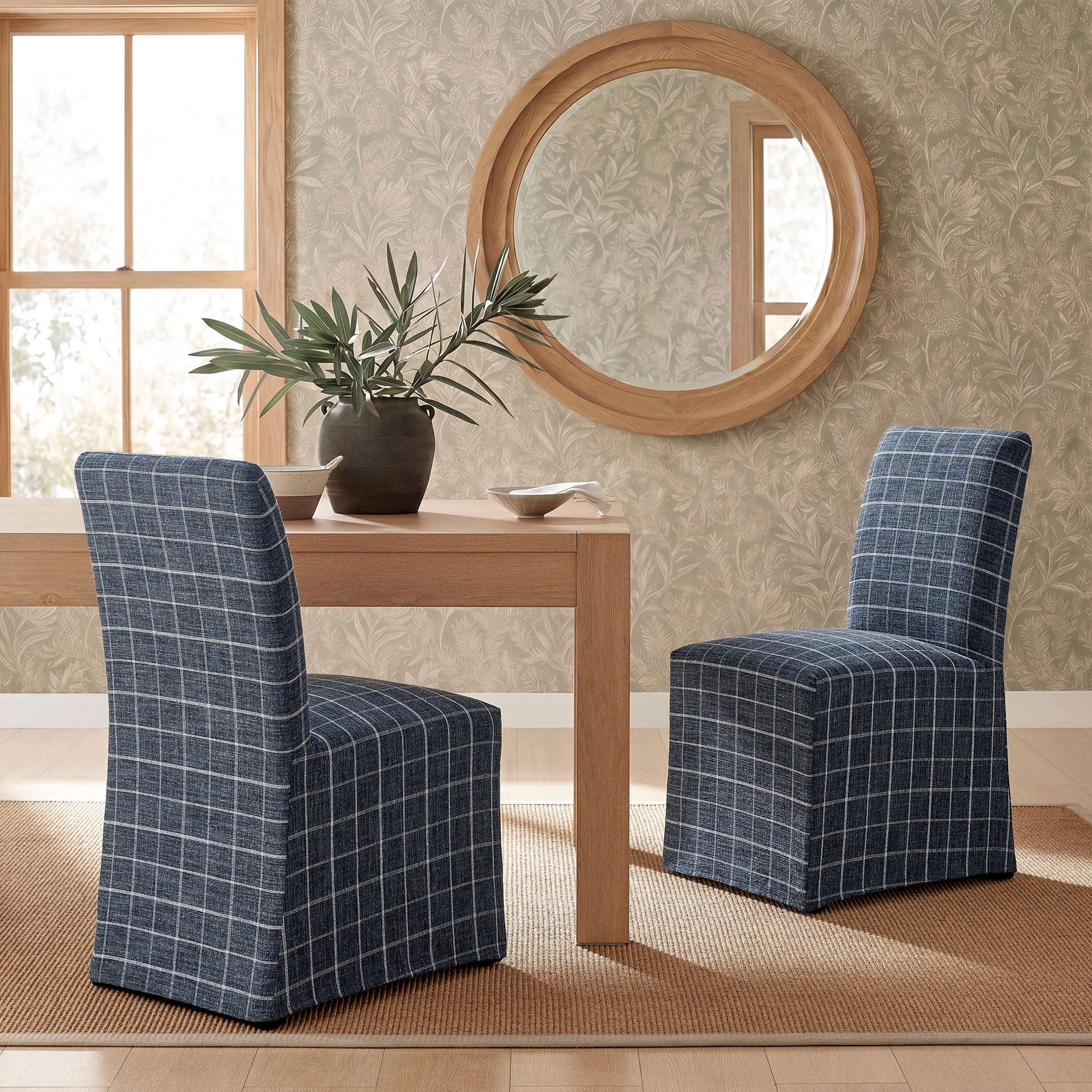 Aster Linen Cotton Blend Slipcovered Dining Chairs Set of 2 by Modway
