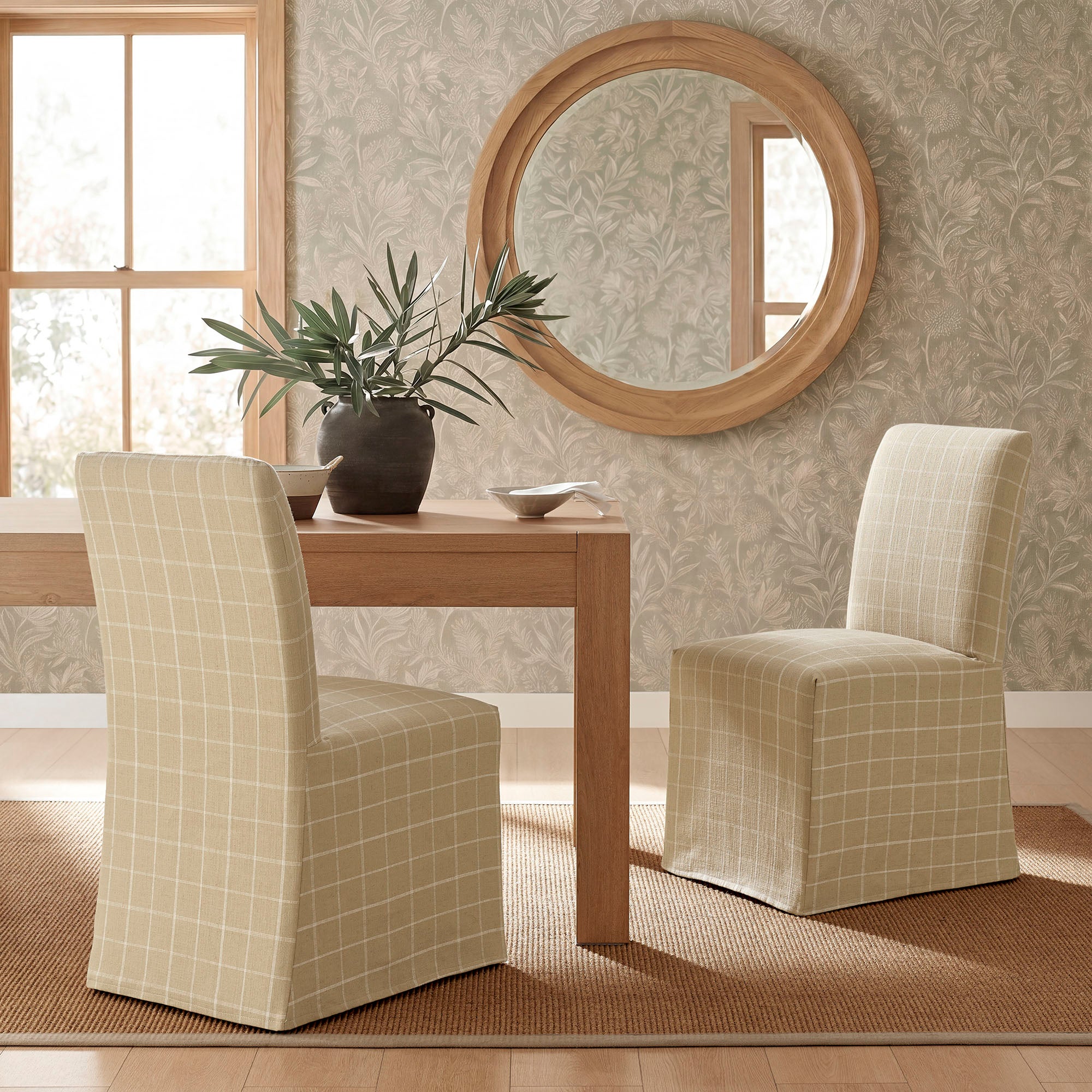 Aster Linen Cotton Blend Slipcovered Dining Chairs Set of 2 by Modway