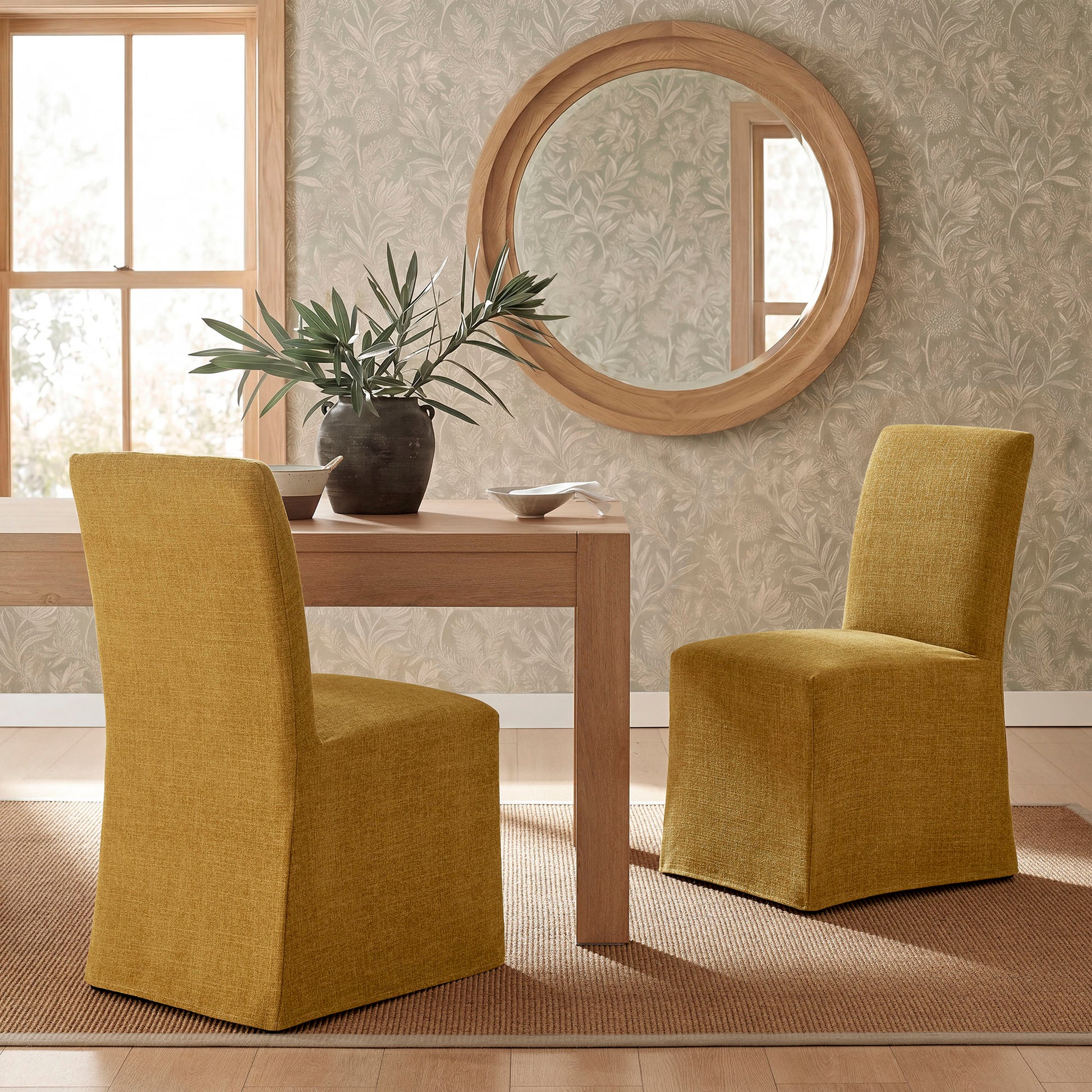 Aster Slub Weave Fabric Slipcovered Dining Chairs Set of 2 by Modway