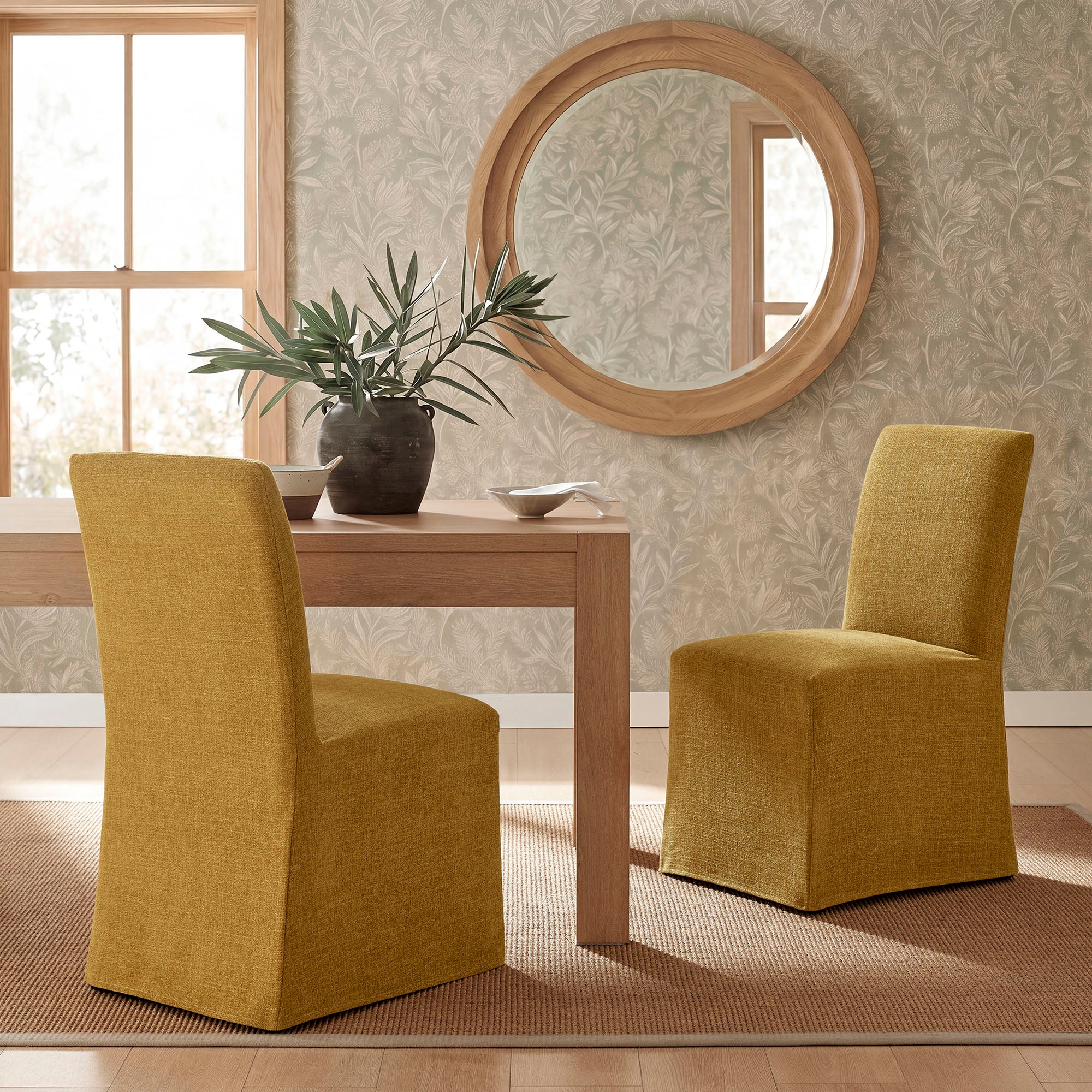 Aster Slub Weave Fabric Slipcovered Dining Chairs Set of 2 by Modway