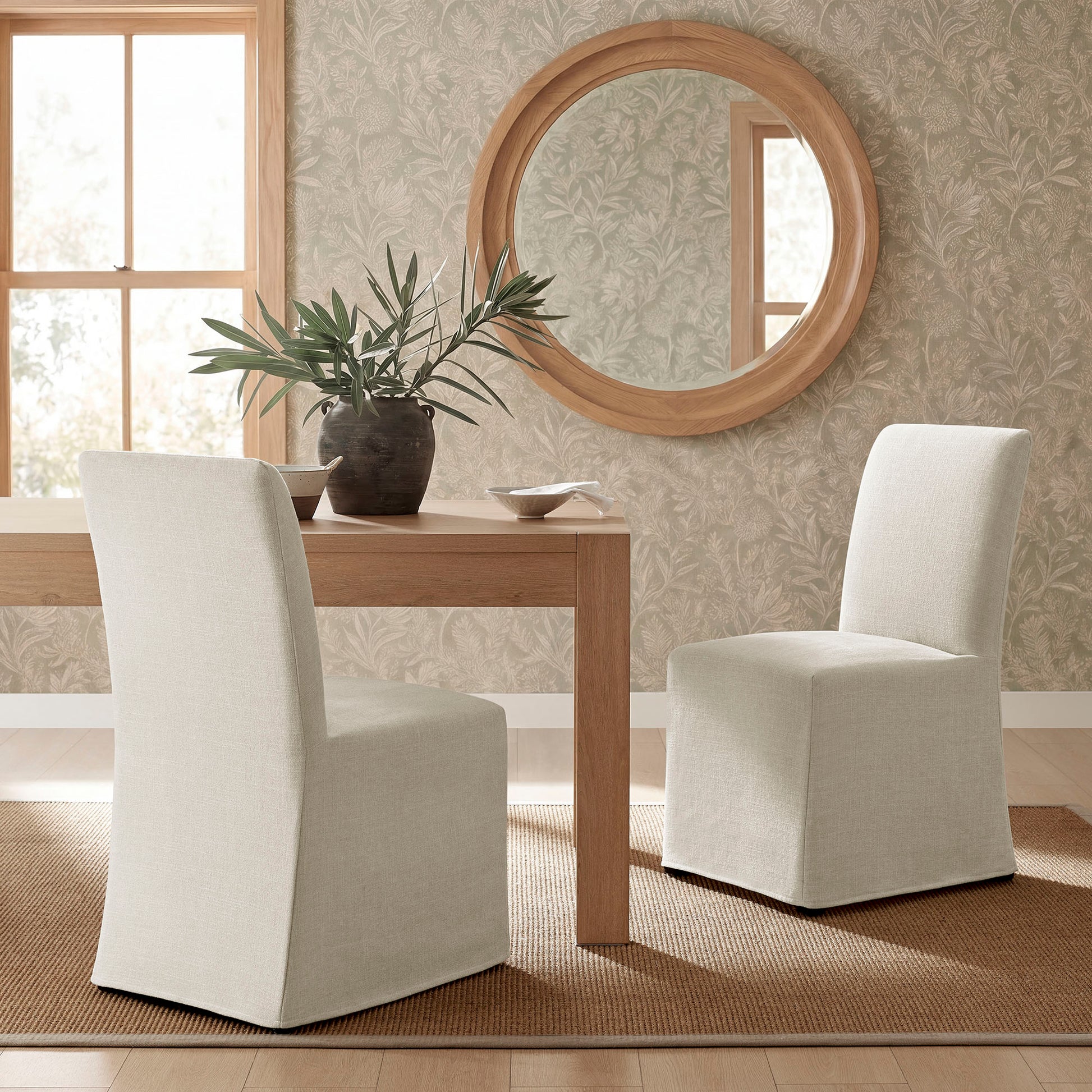 Aster Slub Weave Fabric Slipcovered Dining Chairs Set of 2 by Modway