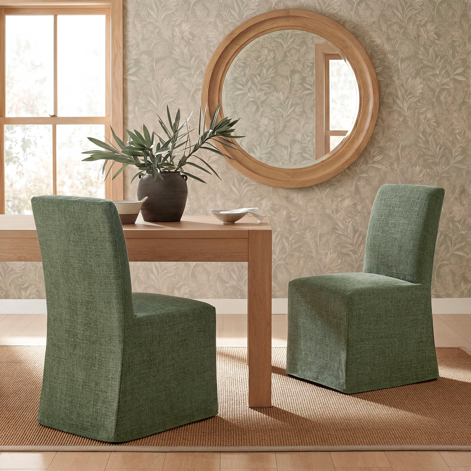 Aster Slub Weave Fabric Slipcovered Dining Chairs Set of 2 by Modway