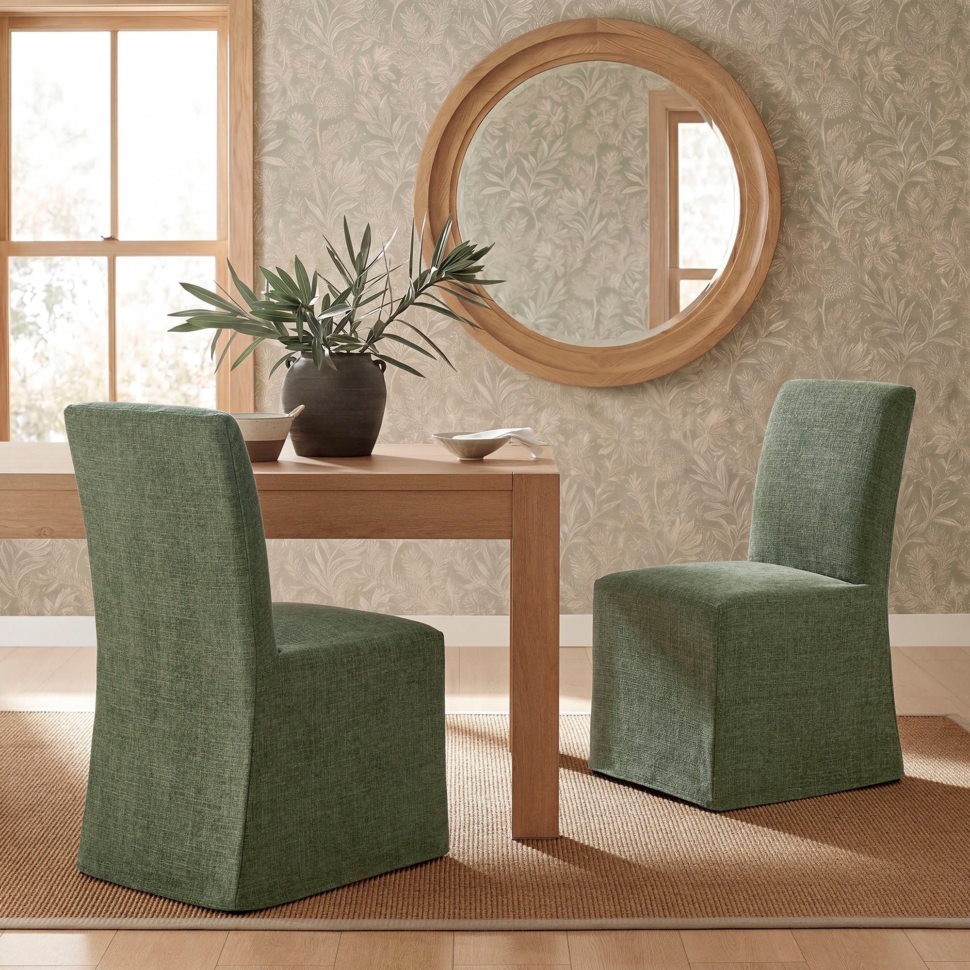 Aster Slub Weave Fabric Slipcovered Dining Chairs Set of 2 by Modway