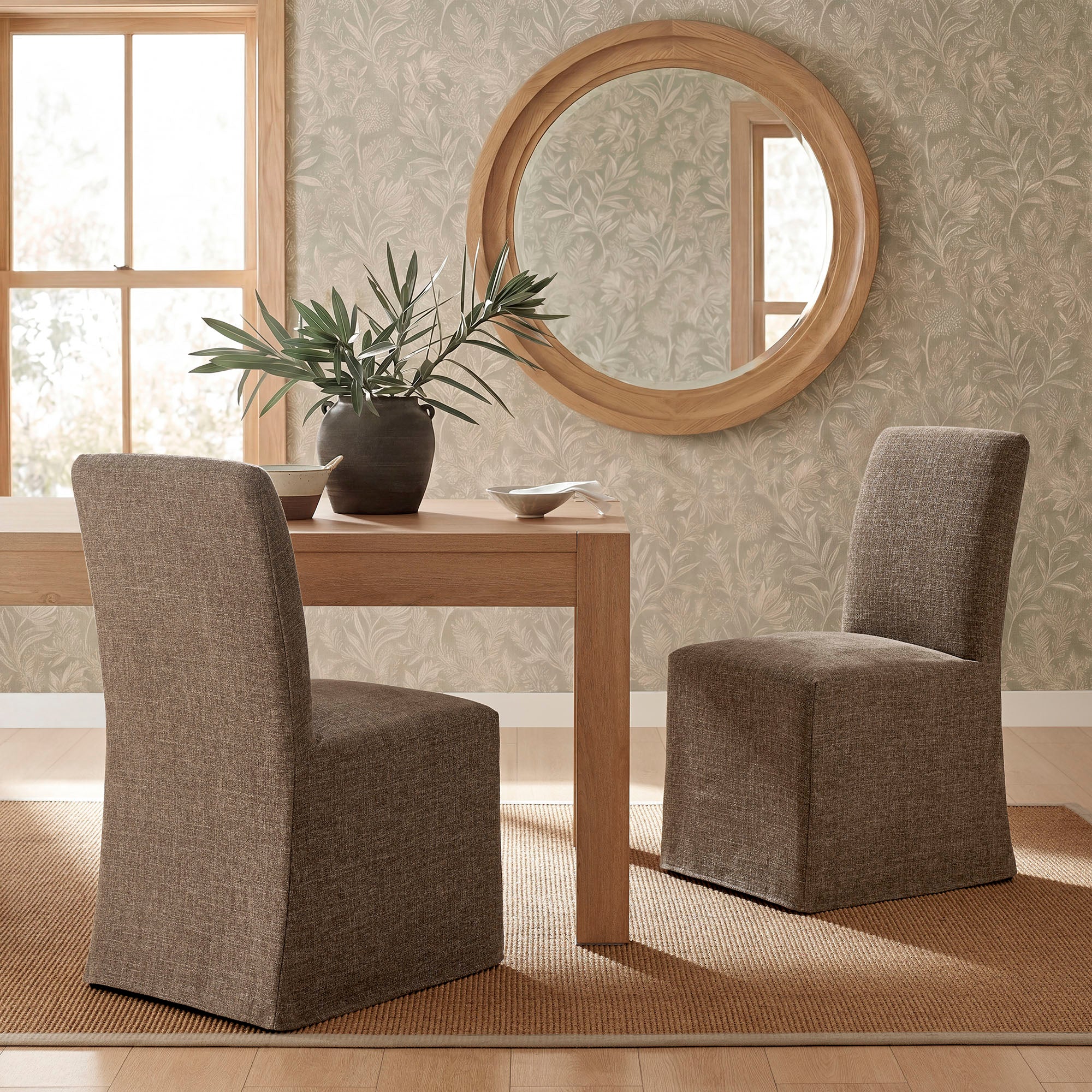 Aster Slub Weave Fabric Slipcovered Dining Chairs Set of 2 by Modway